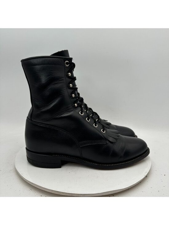 Justin Men Size 8E Black Leather Kiltie Fringe Lace Up Cowgirl Packer Boot main image 7